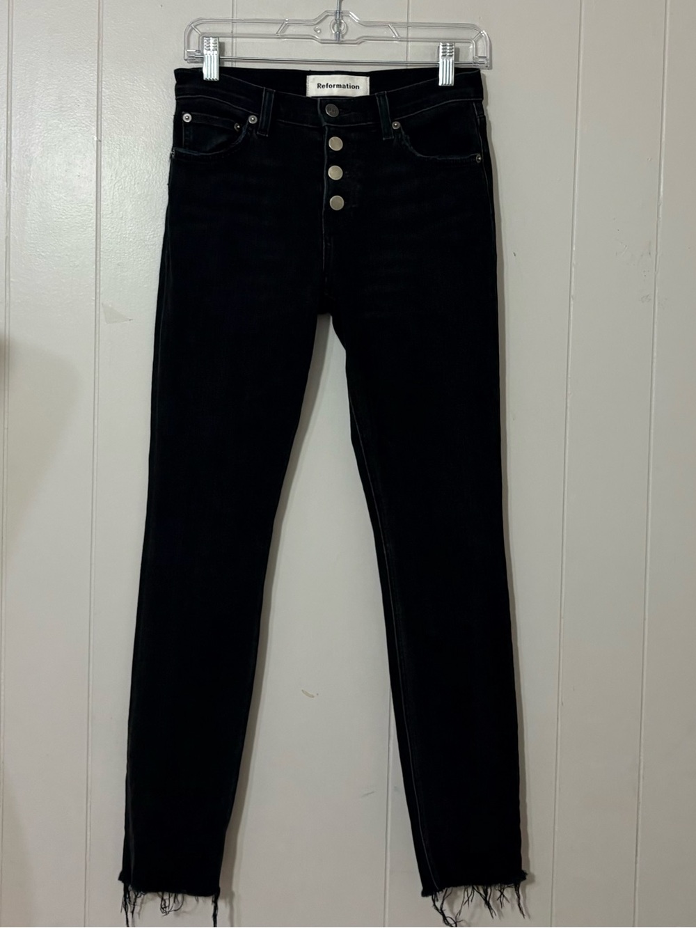 Reformation Stretch Button Fly High Rise Jeans Argentine Black 25